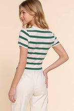 Short Sleeve Crew Neck Y/D Stripe Knit Crop Top: Off White Green