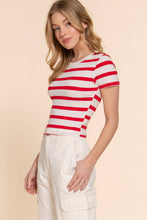 Off White Red Short Sleeve Crew Neck Y/D Stripe Knit Crop Top