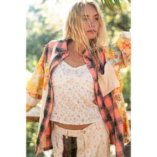 Oversize long sleeve plaid button down shirt: Pink Multi