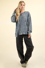 Mineral Washed French Terry Oversized Knit Top: Denim