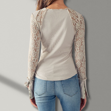 Lace Contract Ribbed Knit Fitted Fashion Top