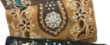 Rhinestone Concho Floral Crossbody Wallet: Brown