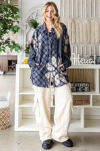 Bleached Flower Plaid Button Front Oli&Hali Shirt: Navy