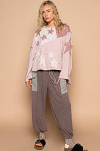 Round neck long sleeve star thermal knit POL top: Peach Pink