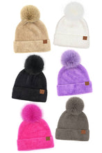 C.C Plush Terry Chenille Pom Beanie Winter Hat: Ivory