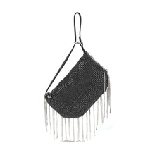 Beaded Fringe Rhinestone Shoulder Bag: Silver