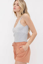 Ribbed Knit Detail Light Knit Tank Top: Heather Grey