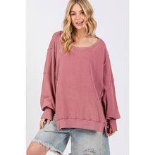 Mineral Wash Wide Neck Sage + Fig Sweatshirt: Mulberry