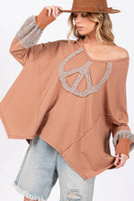 Peace Sign Mineral Wash Terry Sage + Fig Shirt: Camel