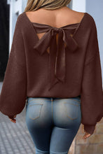 Grace Knot Back V Neck Puff Sleeve Sweater: Brown