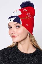 Let It Snow Christmas Theme Holiday Pom Beanie: Navy