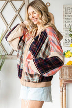 Plaid Patchwork Zip Up Oli&Hali Jacket: Beige Combo