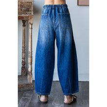 Washed Elastic Waist Barrel Denim Oli&Hali Jeans: Blue