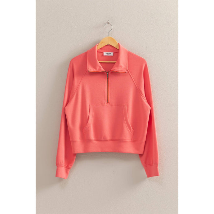 Coral High Neck Half Zip Pocket HYFVE Sweatshirt