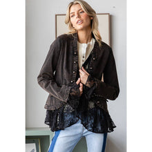 Washed Lace Contrast Hem Long Sleeve Oli&Hali Jacket: Black