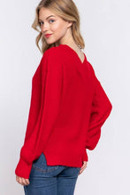 Long Sleeve  Double V-neck  Sweater: Red