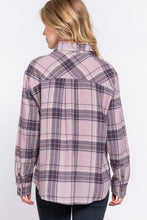 Long Sleeve Notched Collar Plaid Shirt: Mauve Purple