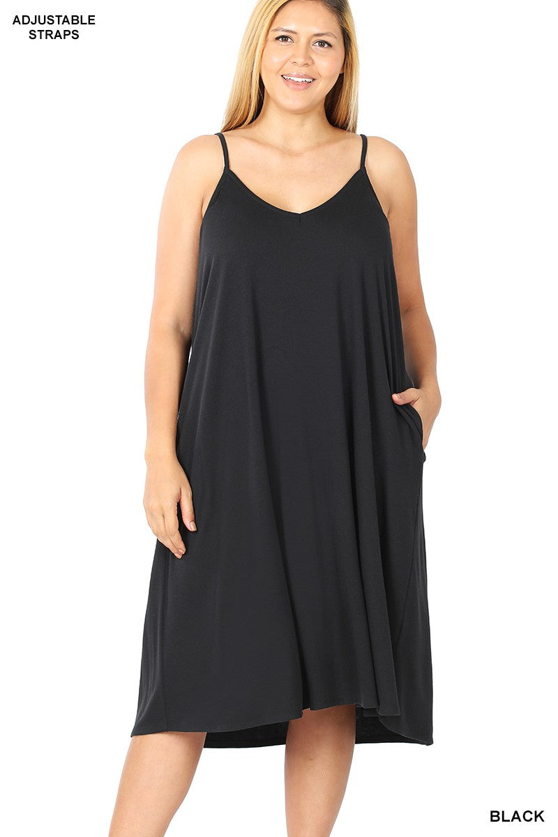 Black Plus V Neck Cami Knee Length Zenana Dress 1/19/24 7880 – B'Dazzled  Shop