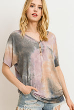 Charcoal Purple Tie Dye V Neck Top 12/28/24 9403