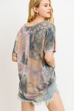 Charcoal Purple Tie Dye V Neck Top 12/28/24 9403