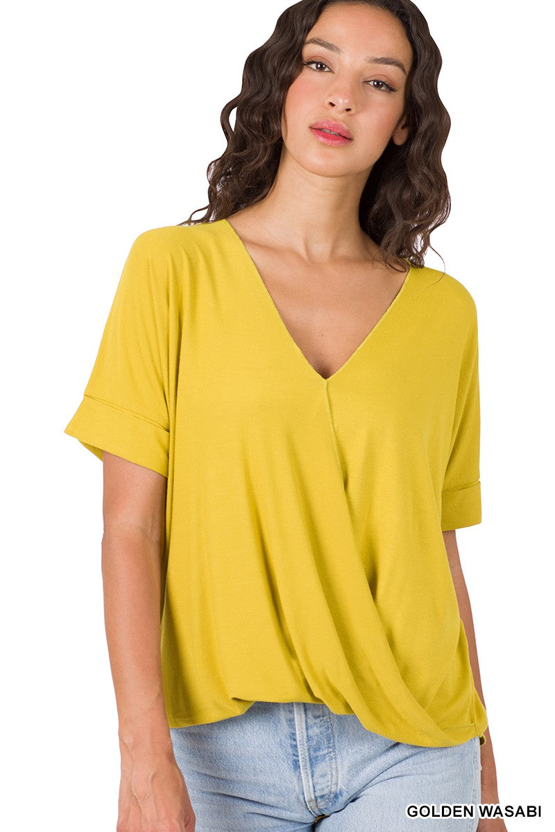 Golden Wasabi Crepe Layered Draped Front Zenana Top 11/17/24 9222