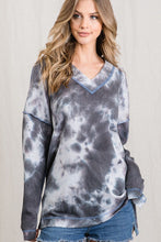 Charcoal Multi Tie Dye Dropped Shoulder Long Sleeve V Neck Top 11/4/24 9191