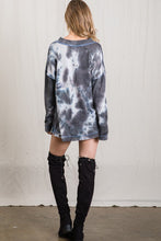 Charcoal Multi Tie Dye Dropped Shoulder Long Sleeve V Neck Top 11/4/24 9191