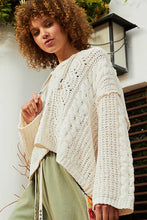 Oversize fit v-neck hooded cable knit chenille POL sweater: Cream