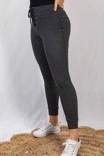 High Waisted Fleece Lined Lace Up Leggings: Black