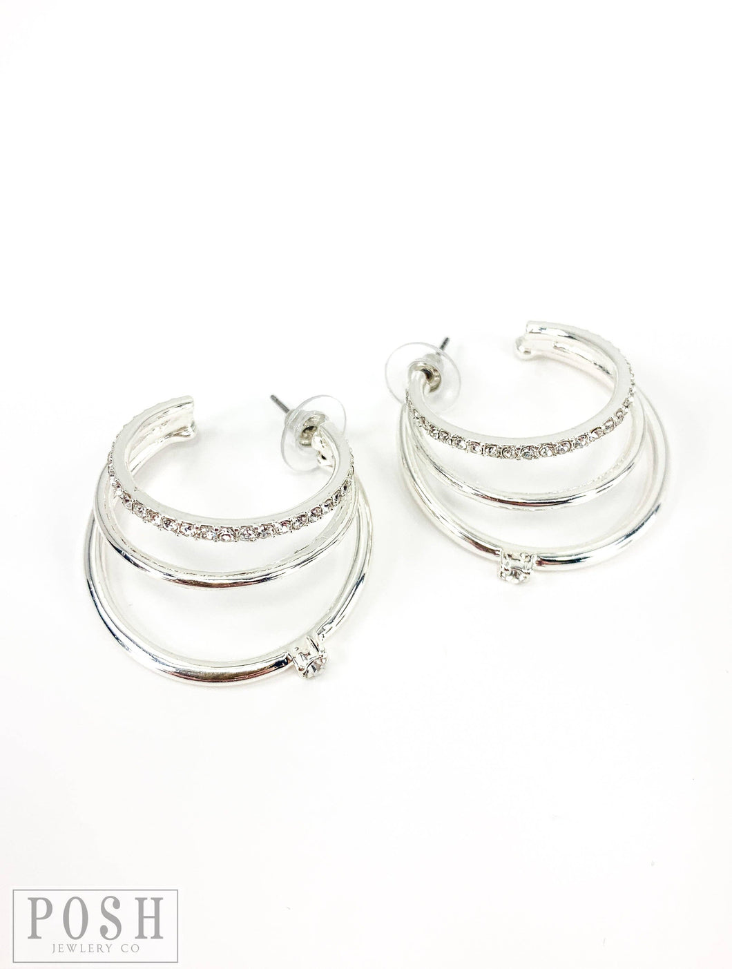 Triple hoop earring: Silver