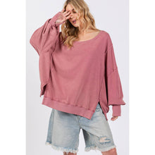 Mineral Wash Wide Neck Sage + Fig Sweatshirt: Mulberry