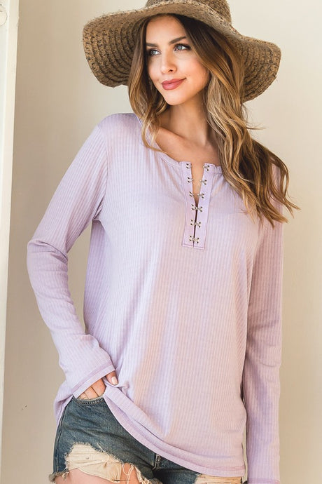 Lavender Ribbed Hook & Eye Round Neck Long Sleeve Top 11/4/24 9194