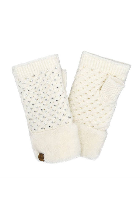 C.C Rhinestone Fingerless Glove: Ivory