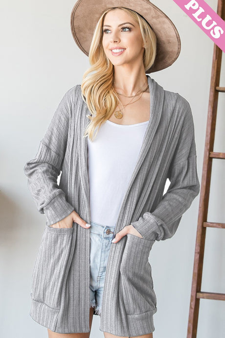 Heather Grey Solid Ribbed Open Cardigan 9/30/24 8975