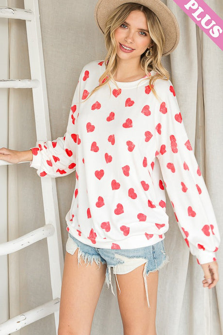 Red Heart Print Round Neck Long Sleeve Relaxed Fit Top 9/30/24 9016