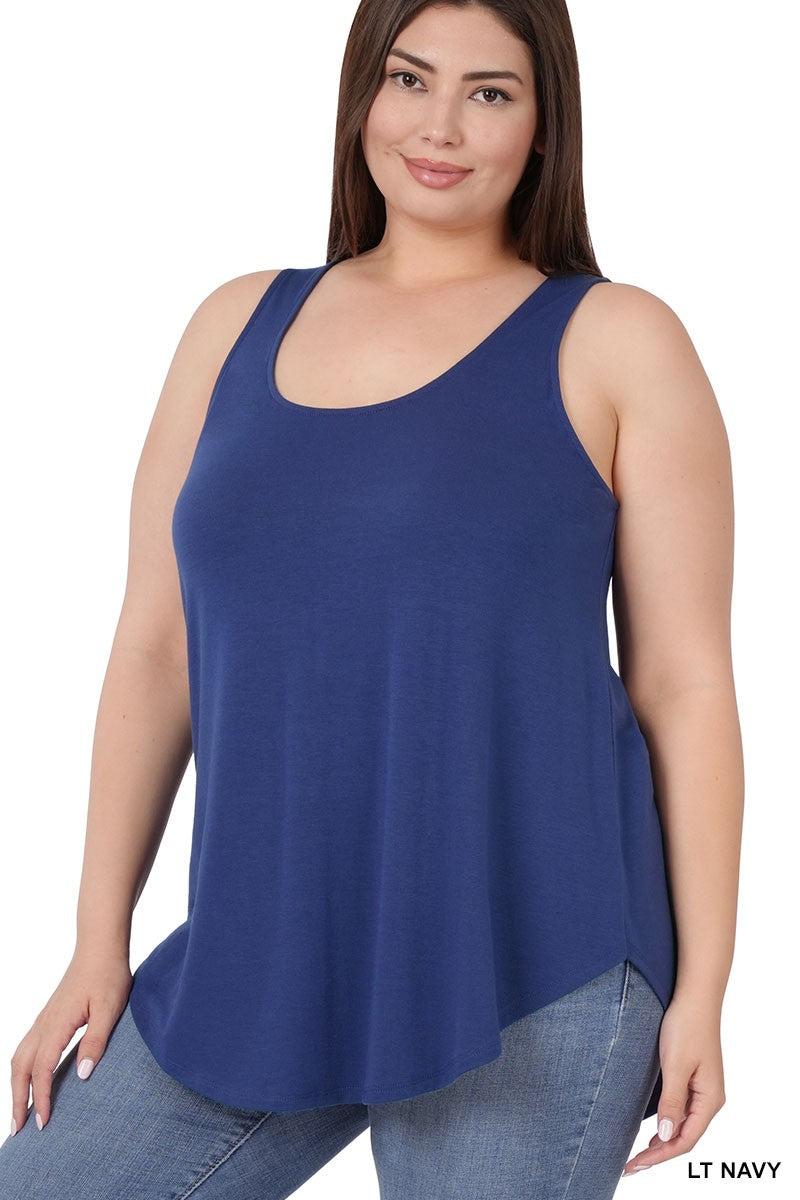 Light Navy Plus Sleeveless Round Neck Round Hem Zenana Top 1/13/25 9464