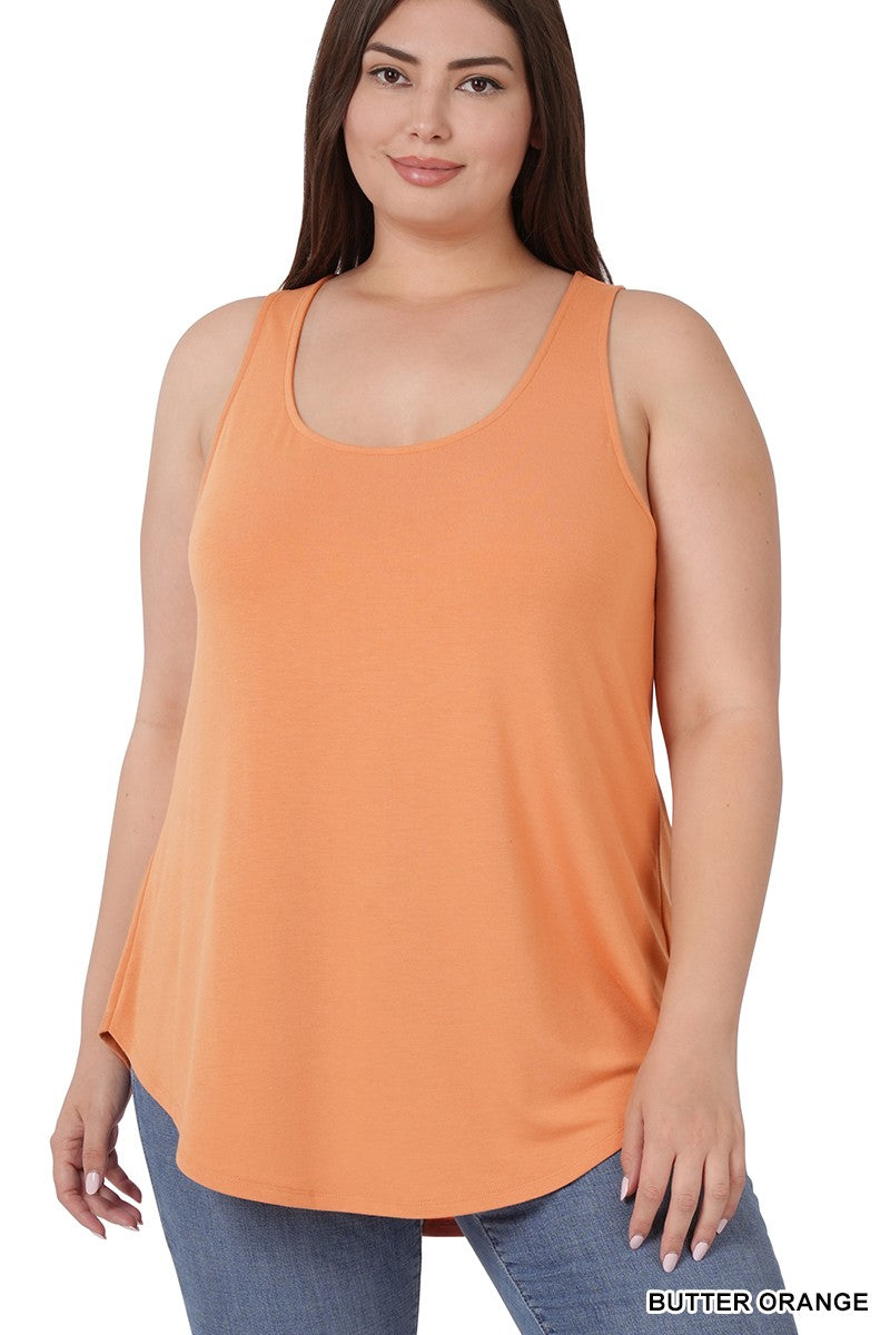 Butter Orange Plus Sleeveless Round Neck Round Hem Zenana Top 1/13/25 9459