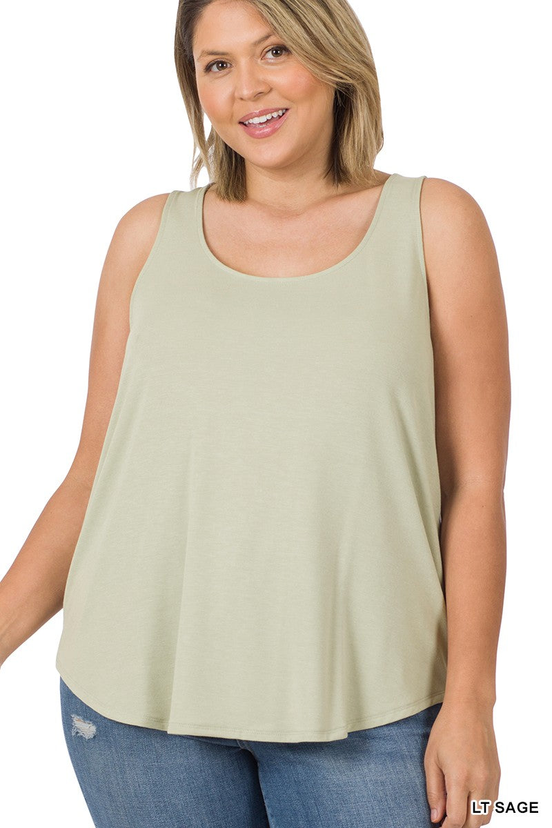 Light Sage Plus Sleeveless Round Neck Round Hem Zenana Top 1/13/25 9466