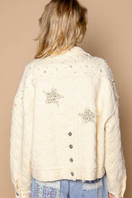 Balloon sleeve stud detail woven quilted jacket: Cream