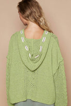 Oversize fit v-neck hooded cable knit chenille sweater: Pear Green