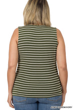 Army Green Plus Striped Knot Front Sleeveless Zenana Top 2/4/25 9557