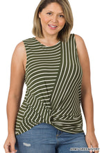 Army Green Plus Striped Knot Front Sleeveless Zenana Top 2/4/25 9557