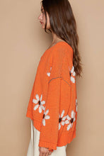 V-neck berber floral pattern chenille pullover sweater: Orange