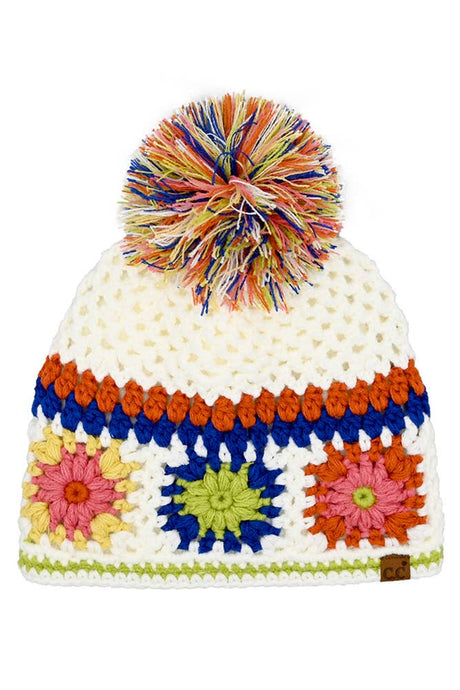 C.C Hand Made Crochet Pom Beanie Winter Hat: White