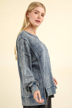 Mineral Washed French Terry Oversized Knit Top: Denim