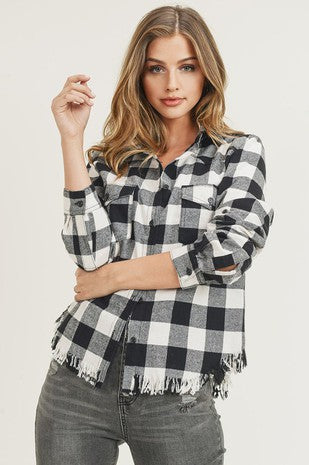 Black Plus Fray Hem Buffalo Plaid Flannel Risen Shirts 9/25/24 8960