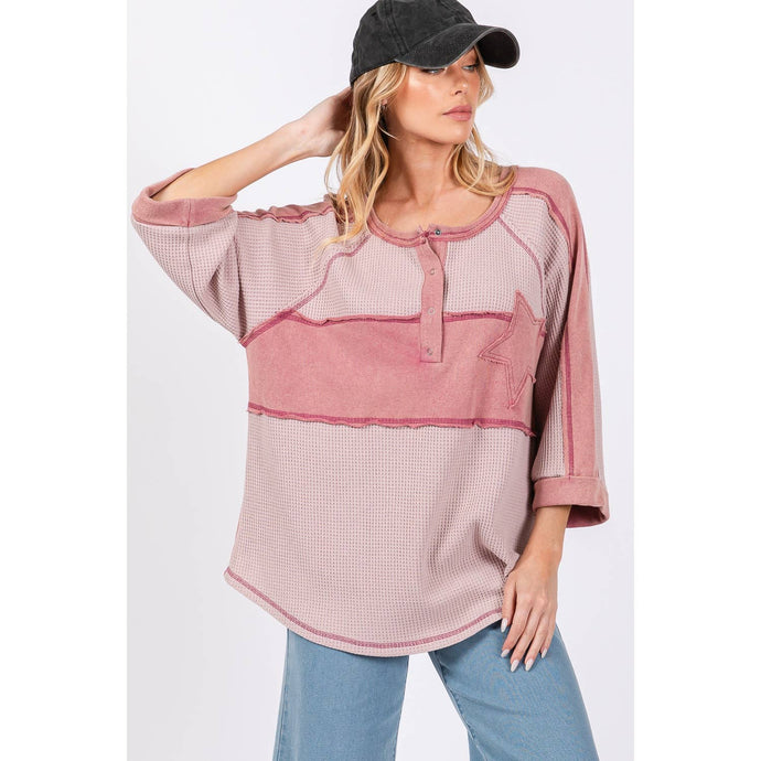 Waffle Knit Star Applique Patch Sage + FIg Top: Mauve