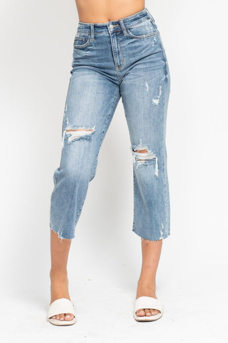 Light High Waist Destroy Crop Wide Leg Judy Blue Jeans 10/17/24 9274