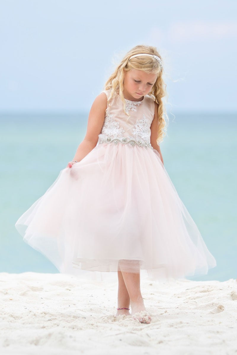 Blush Pink Luxurious Raw Silk Kids Dress with Two Tone Tulle Skirt 1/17/25 9538