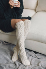 Bold & Cozy Thigh-High Cable Knit Socks: Black